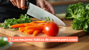 Persona cortando verduras frescas sobre una tabla de cocina de madera de alta calidad, con cuchillo de chef y hortalizas variadas.