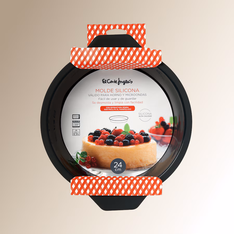 Molde de silicona redondo negro apto para repostería y recetas con salsa en freidora de aire