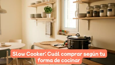 Olla de cocción lenta Crock-Pot sobre encimera de madera en cocina moderna funcional