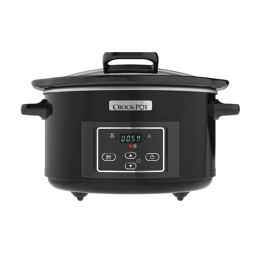 CrockPot olla eléctrica digital de cocción lenta 4,7 L tapa abatible negra